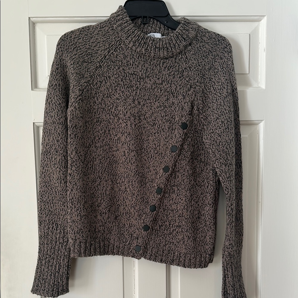 Zara Cozy Brown Sweater with Button Detail
